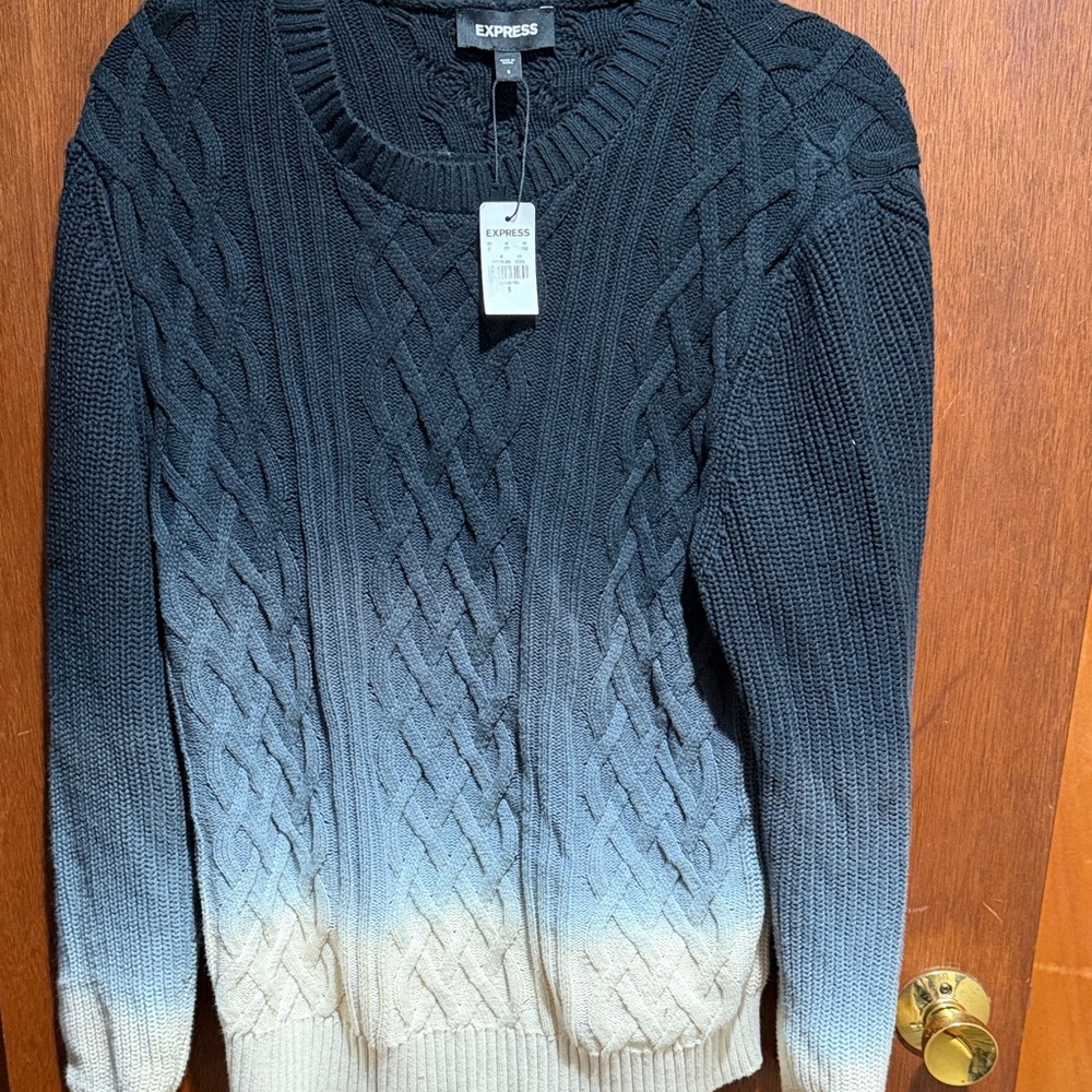 Express Men’s  Ombre Cable Knit Sweater - Blue and Cream